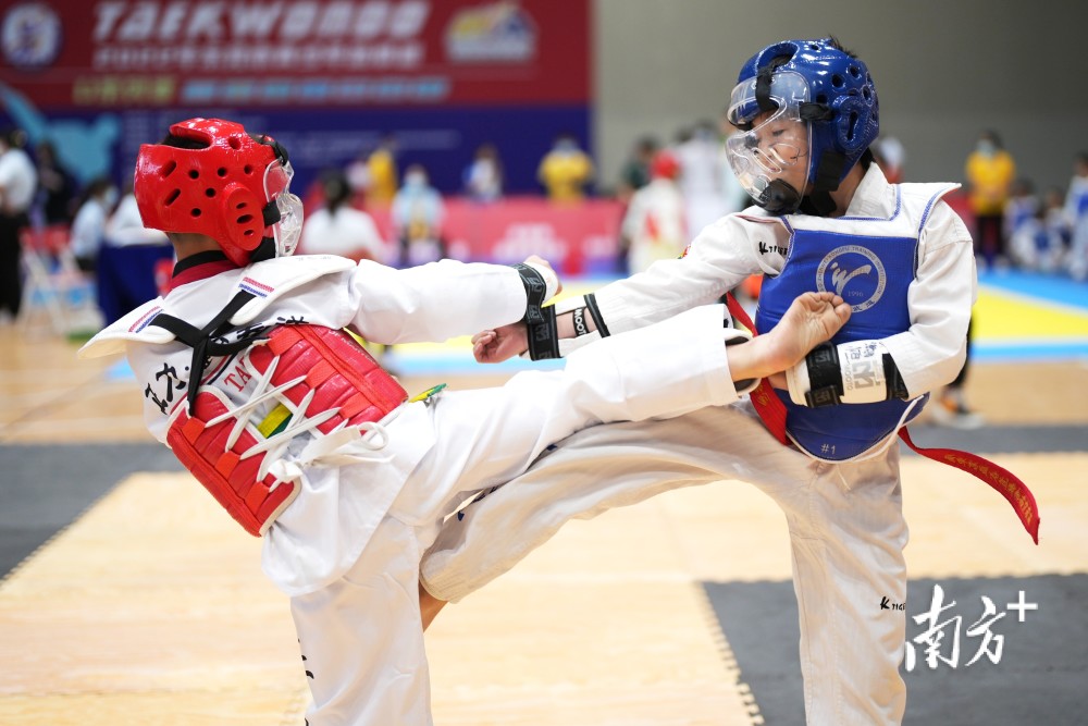 个人竞技项目则注重对抗,即按照一定规则,通过使用各种跆拳道技术战胜