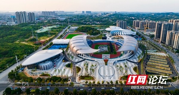 航拍岳阳市体育中心掀开省运会主场馆神秘的面纱