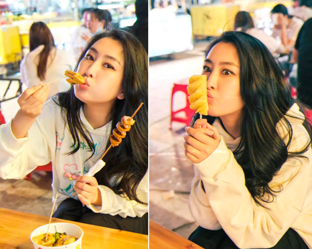 演员马苏吃路边摊无人识!