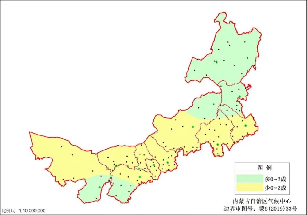 盟偏東北部,鄂爾多斯市南部,烏海市和阿拉善盟東南部降水量為35