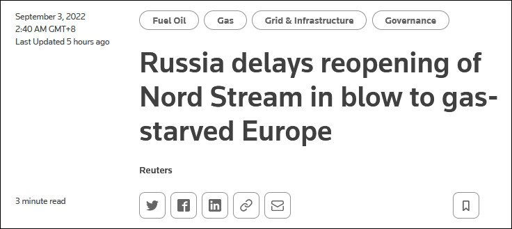 欧盟要对俄气限价，俄方宣布北溪管道完全停止输气