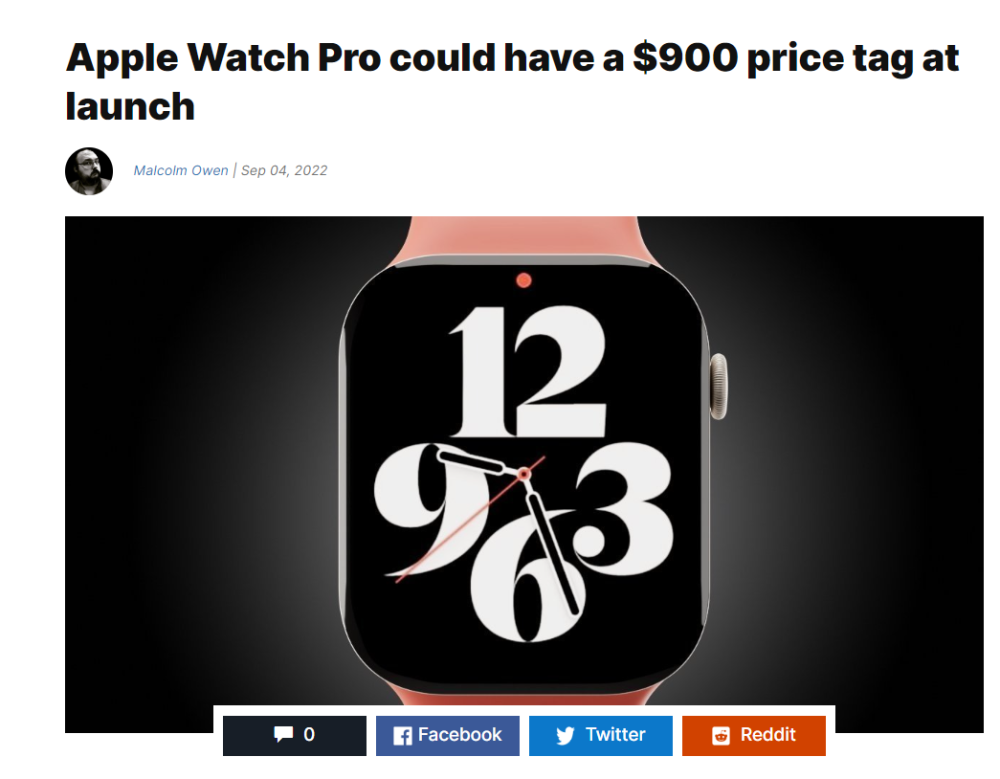 曝苹果AppleWatchPro高端手表售价900至1000美元