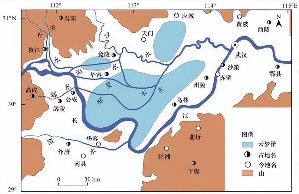 上圖_ 先秦時代雲夢澤的位置其次,在於武漢地區所在江漢平原湖泊密佈