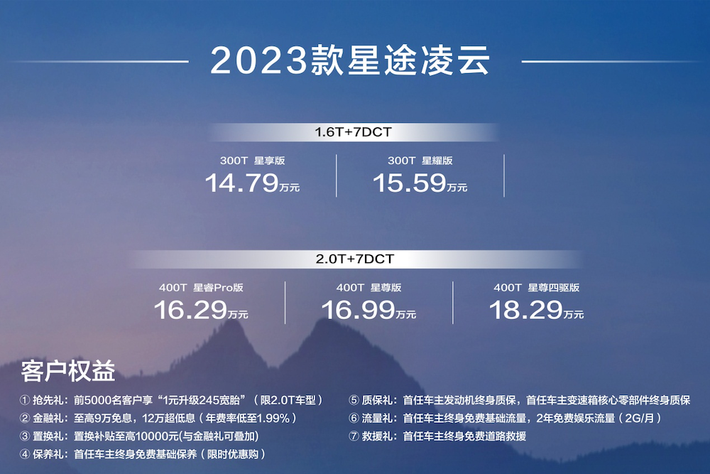 2.0T发动机天花板，2023款星途凌云正式上市，售价14.79万