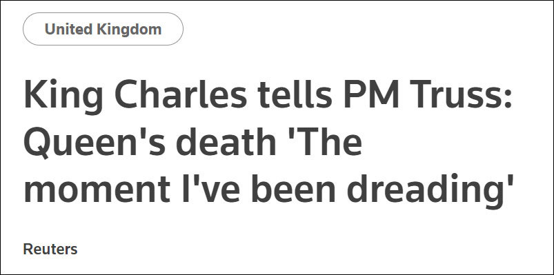 查尔斯三世会晤特拉斯：女王去世是我一直害怕的时刻英语四人对话小故事