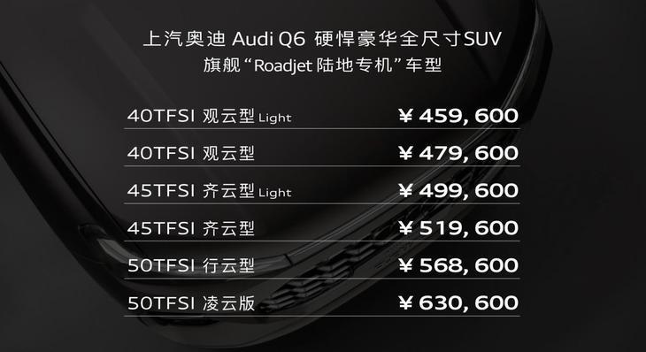 奥迪Q6公布预售价起售45.96万长度5099mm比Q7还大