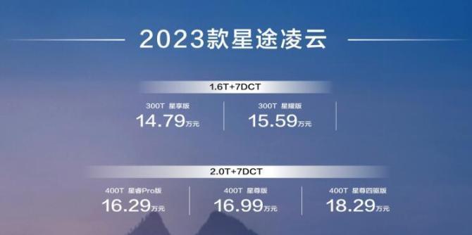 最强2.0T加持2023款星途凌云上市14.79万起性能再升级