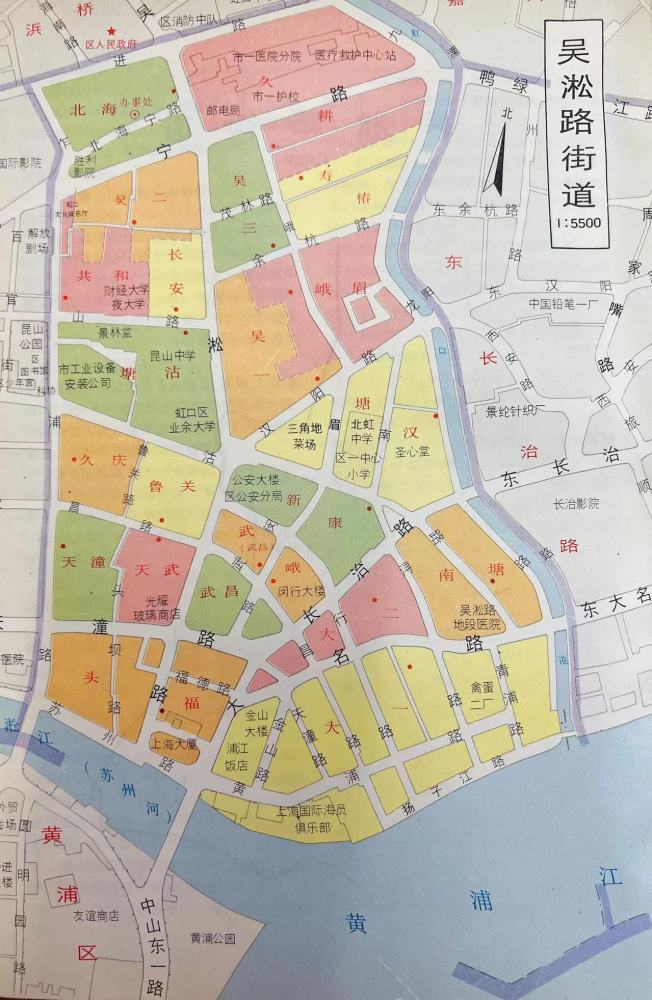 1980年代上海地图,虹口区苏州河口一带道路走向另一方面,这些具体路名