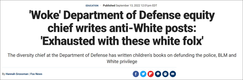 美媒发现，美国防部教育处一黑人高级官员曾发布“反白人”推文