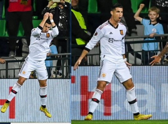 c罗破门后亮出标志性庆祝动作:siu