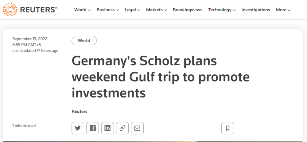 德国总理将赴沙特寻求能源方案，却不忘提卡舒吉