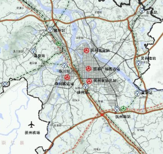 涉及抚州机场,火车南站,昌抚市域铁路规划位置