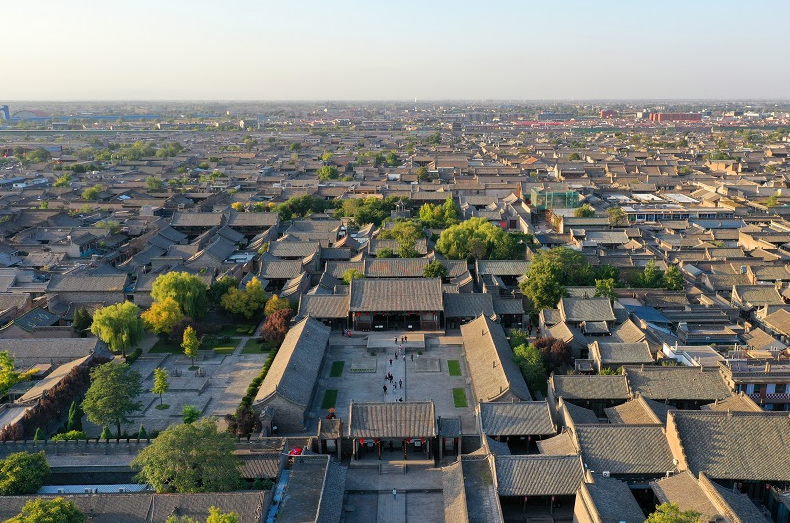 晋彩向未来航拍镜头下的平遥古城图