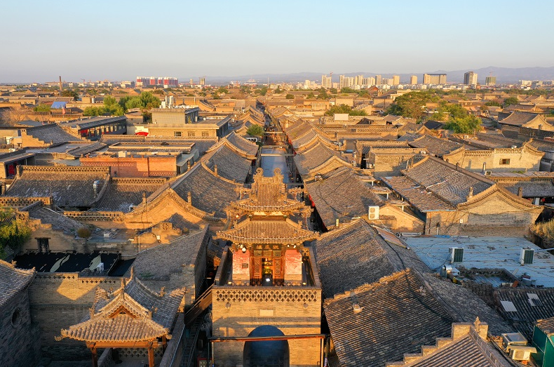 晋彩向未来航拍镜头下的平遥古城图