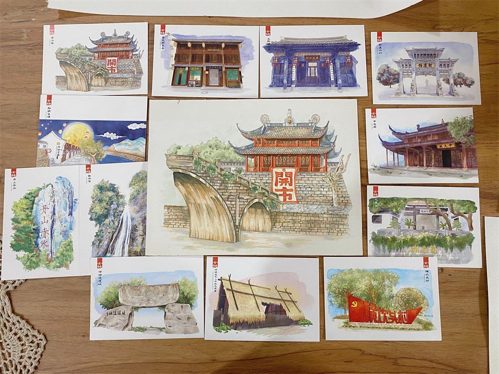 余姚姑娘手绘12地标制成明信片把家乡美景寄给世界