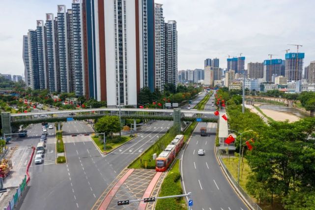 迎风招展深圳北站共计16568面各主次干道路灯杆上悬挂国旗在龙华大道