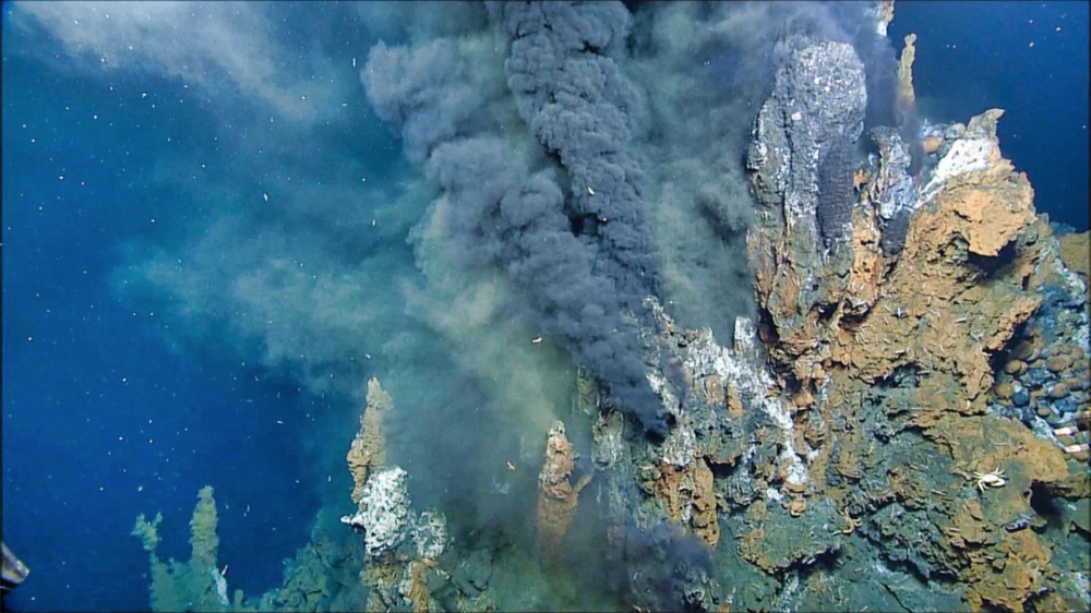 这些烟囱状的喷口形成于海水与海底岩浆接触的地方,产生了过热的热流