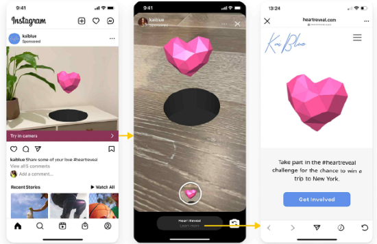 Instagram测试新的广告选项，包括交互式AR广告