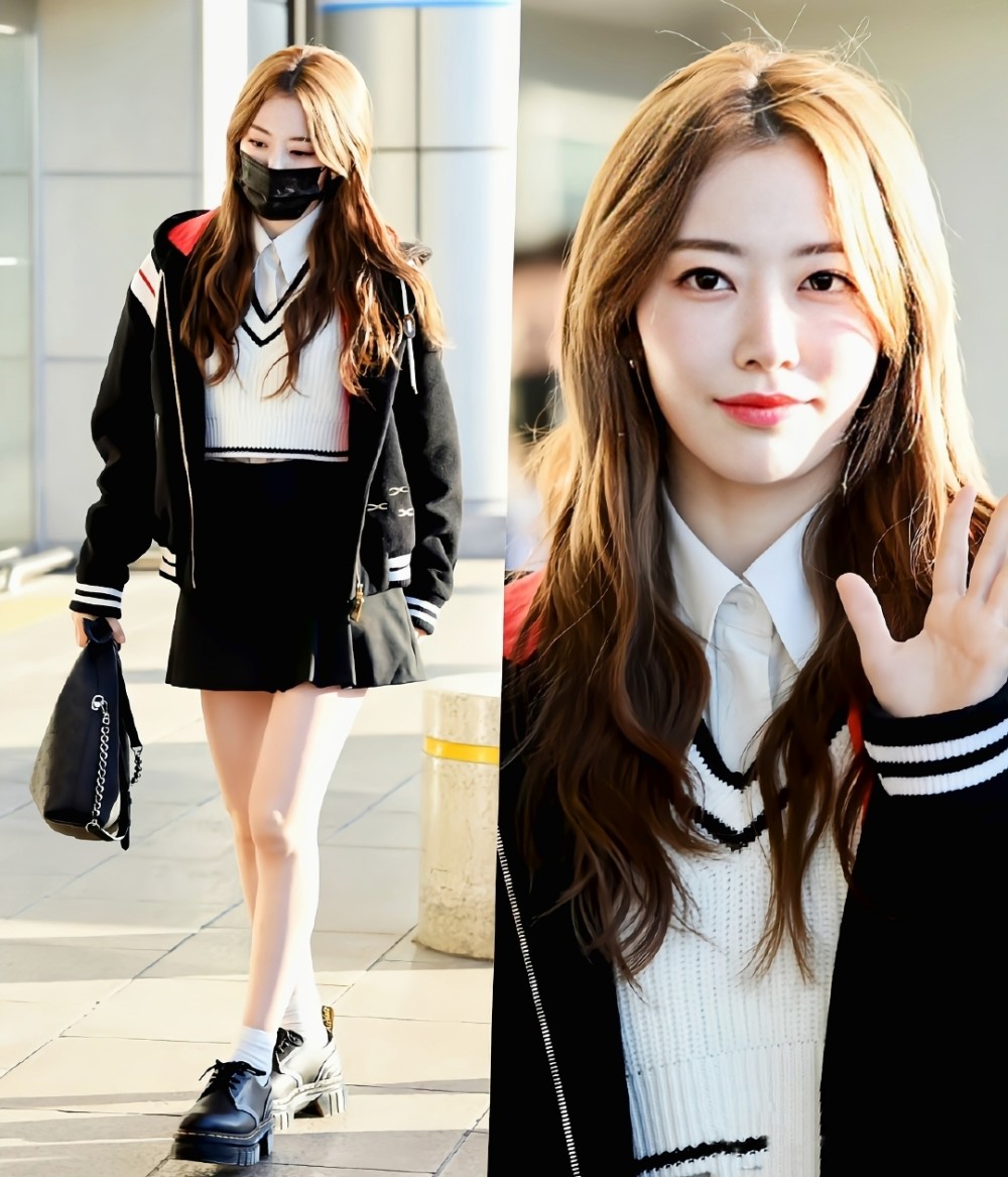 宫胁咲良**机场图新鲜出炉,这次的造型清凉甜美又性感,一身学院风穿搭