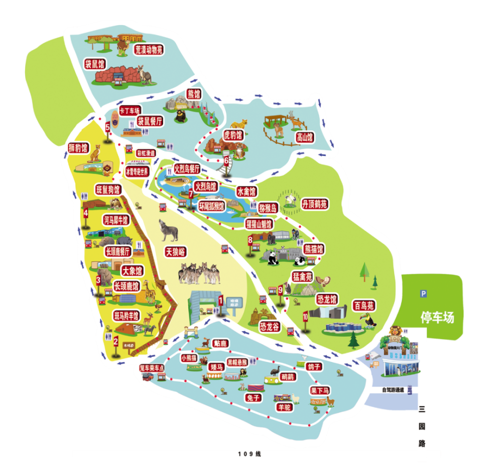 动物园最新游览地图,(自驾游车辆请在动物园自驾游通道检票入园)注