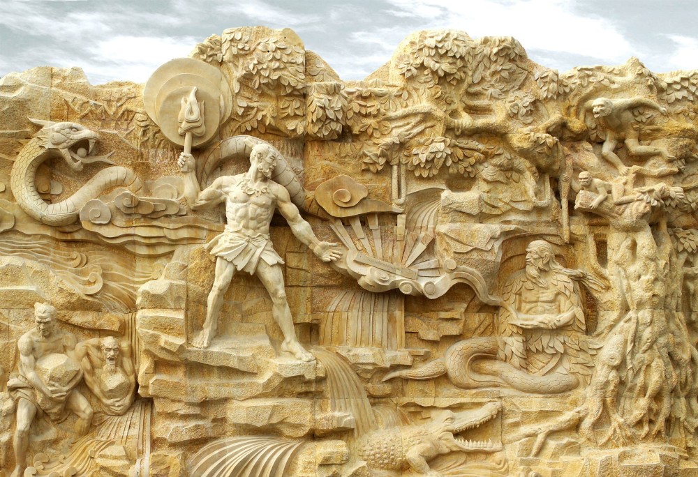 郭雪参与创作的《大禹治水北方神话故事》浮雕局部.