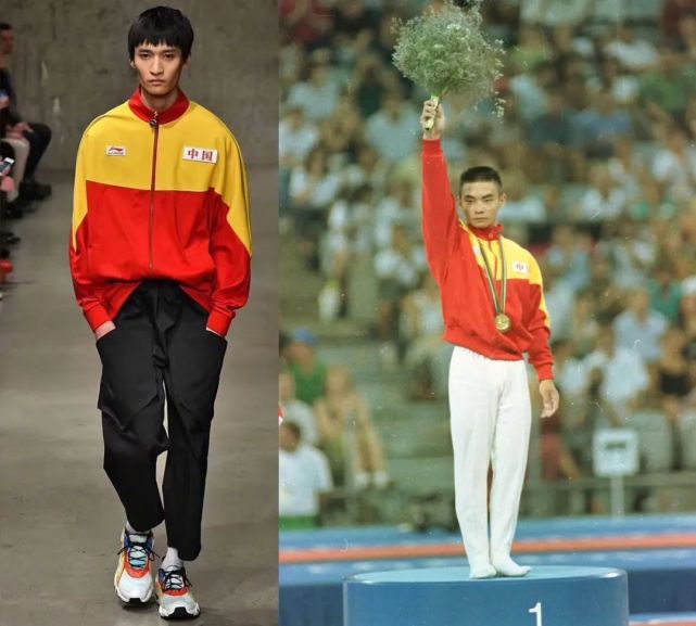 左为2018年中国李宁悟道系列,右为1992年巴塞罗那奥运会,李小双身穿