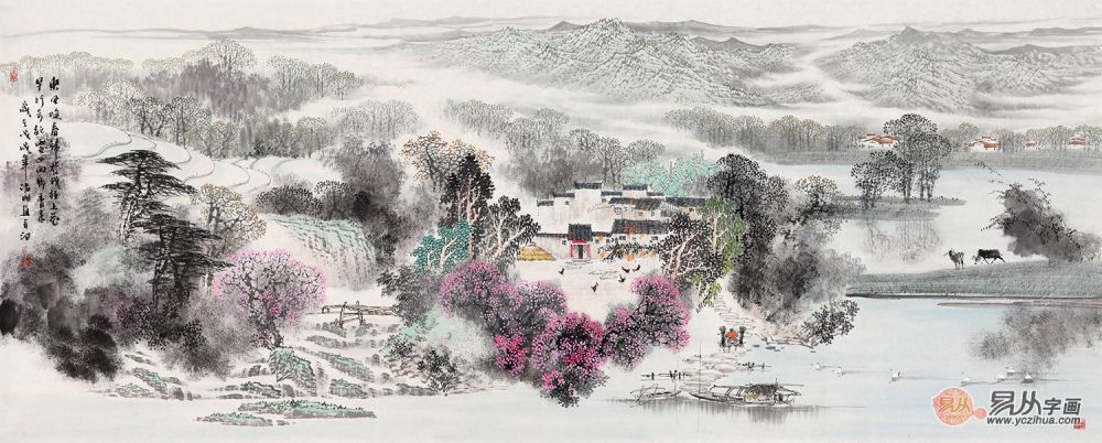 家居装饰画 客厅装饰诸明作品 吉祥如意山水画_腾讯新闻