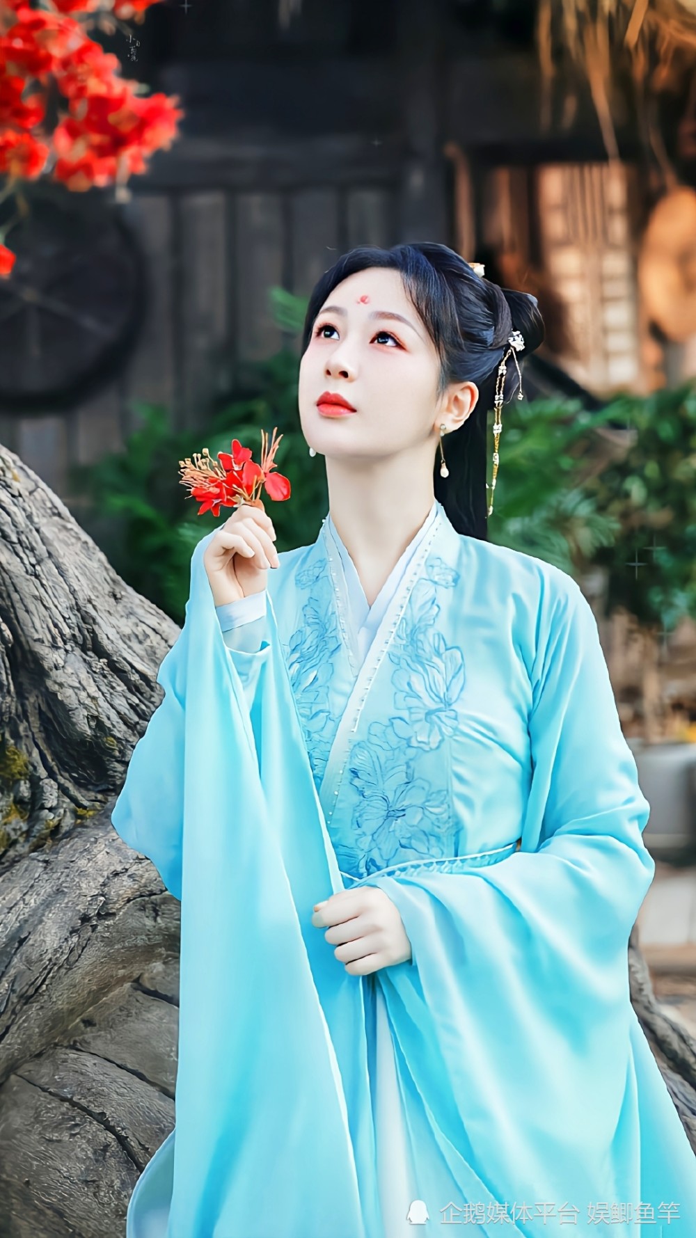 30岁杨紫长相思新造型一身蓝衣美如画宛如幽香薰衣草