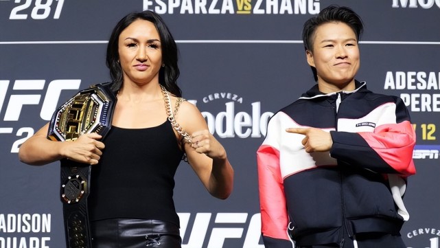 热搜第1＋热搜第2：张伟丽裸绞KO卡拉空翻庆祝 UFC官方三条推文祝贺_腾讯新闻
