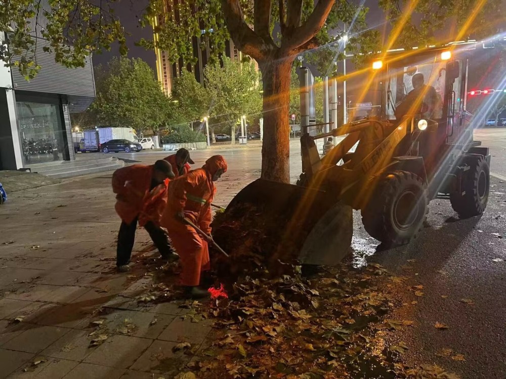 降温大风降雨导致落叶大增 寿光环卫集团昼夜清扫保洁净