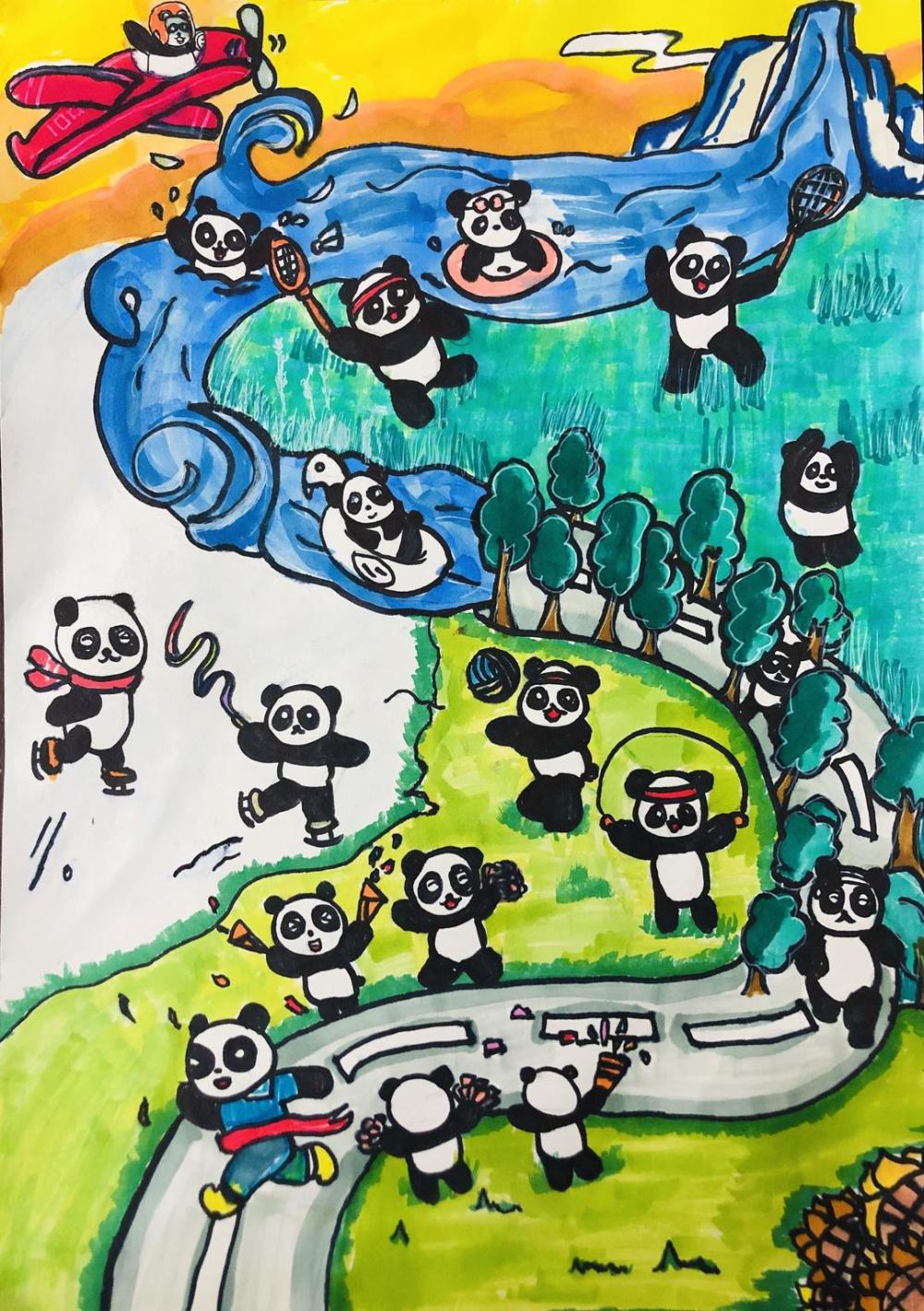 快来pick你喜欢的天府绿道熊猫运动会上30多幅画作亮相8848熊猫街