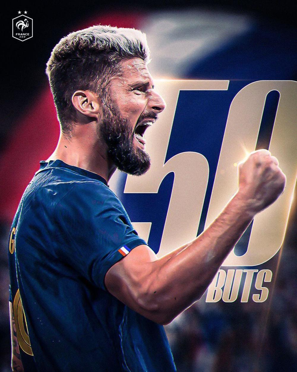 一步之遥吉鲁已为法国队打入50球据队史射手王亨利只差一球