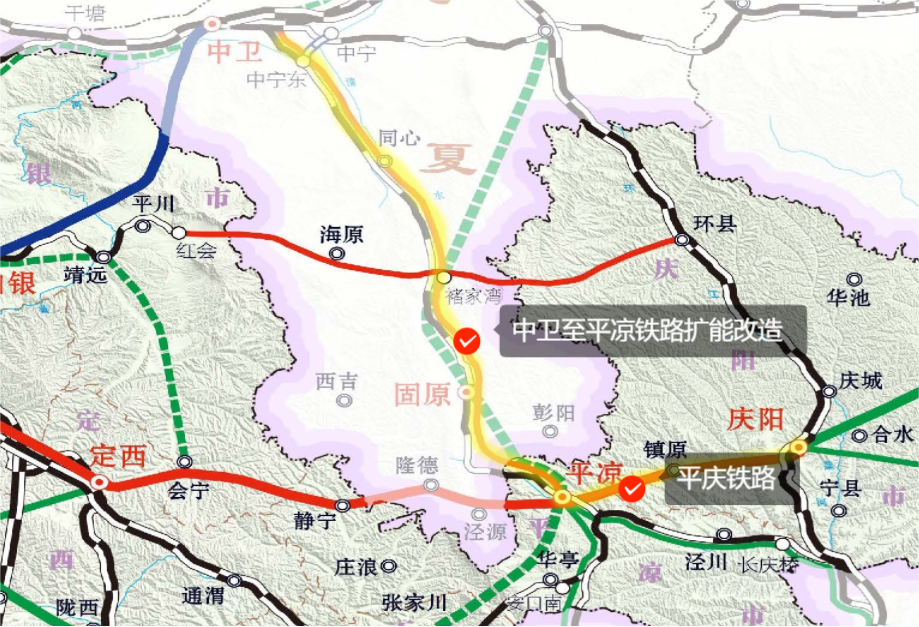 平庆铁路6,平凉至庆阳的平庆铁路起于庆阳站,沿途设镇原站,预留白水站