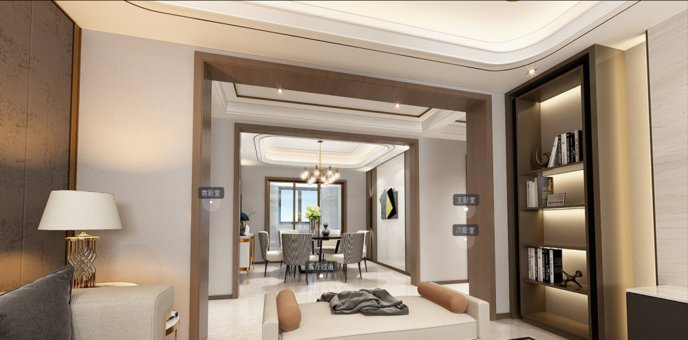 190平现代轻奢风三居室弧形跌级吊顶简单又不失时尚感