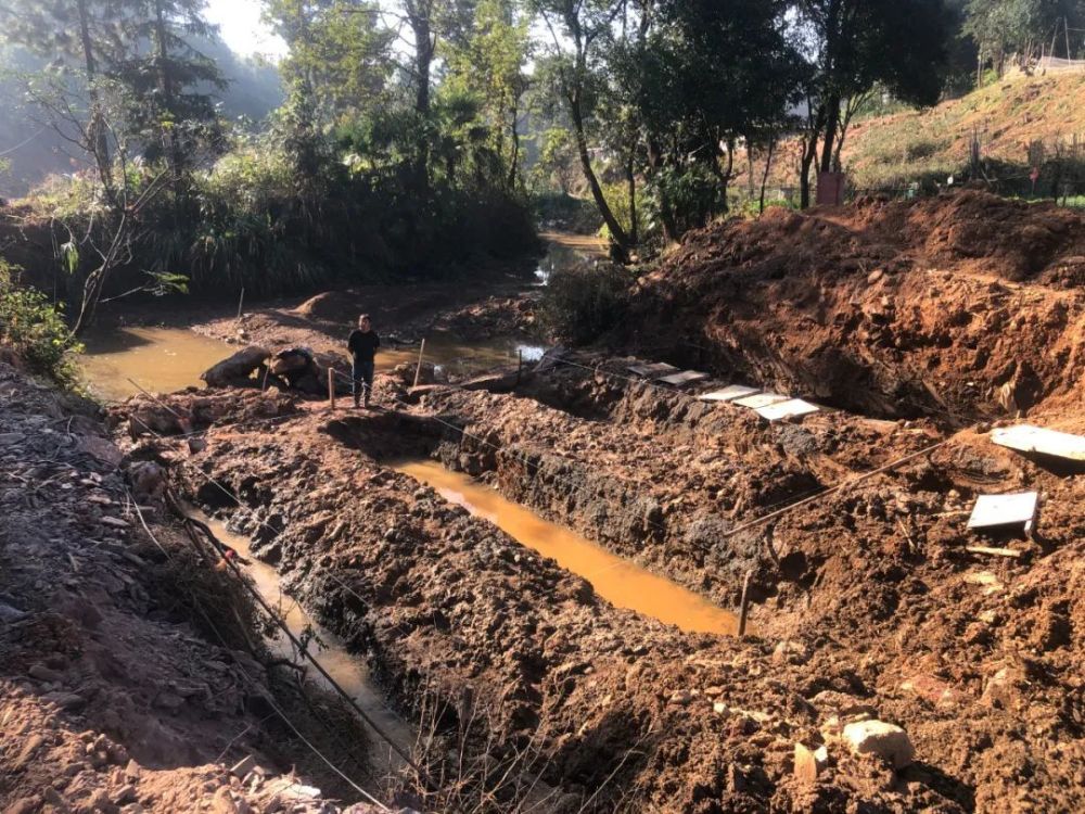 排水渠中段《山峡村土地平整航拍图前后对比》作者:张爱培拍摄地点