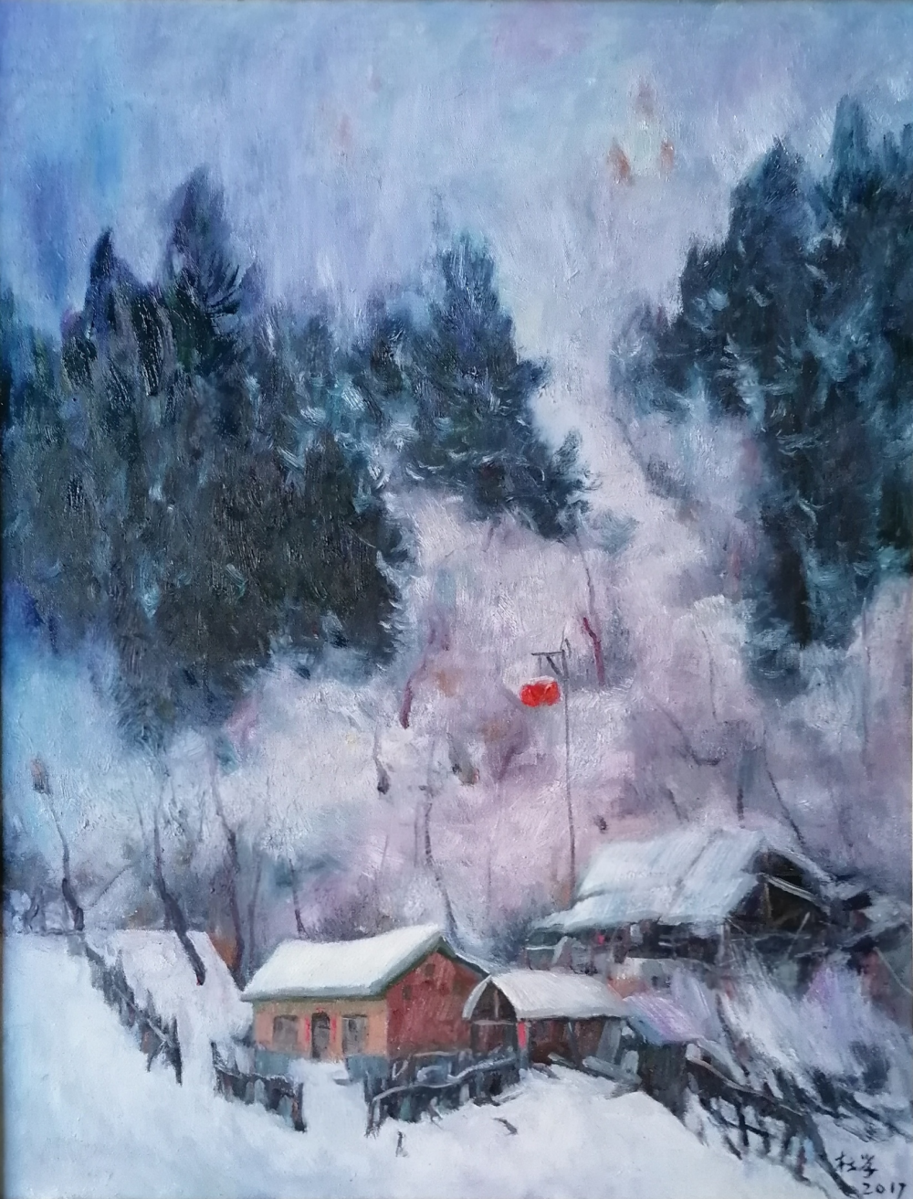 徐聃 《归途》 布面油画 170×90cm刘家珍 《溪山雪居》 国画 四尺