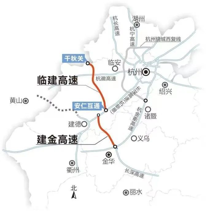 桐庐和建德,在临安於潜附近与杭徽高速相交,在桐庐境内与规划中的杭淳