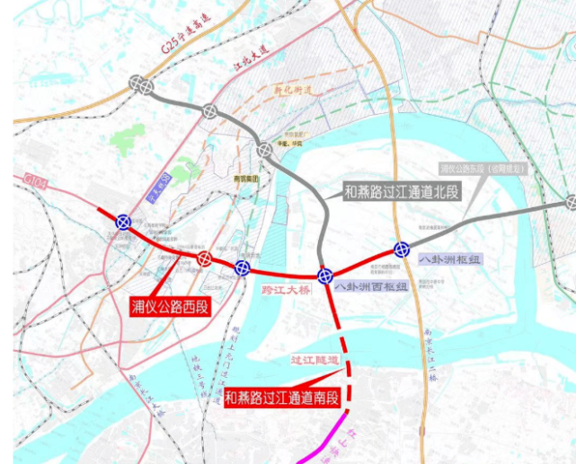 起於棲霞區燕恆路與和燕路交叉口,在江北止於浦儀公路八卦洲西樞紐