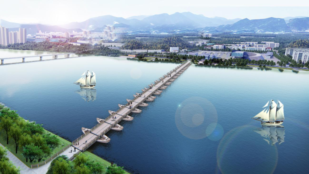 型"鸟瞰效果图(南岸视角)"一字型"夜景效果图桥面透视方案介绍方案一