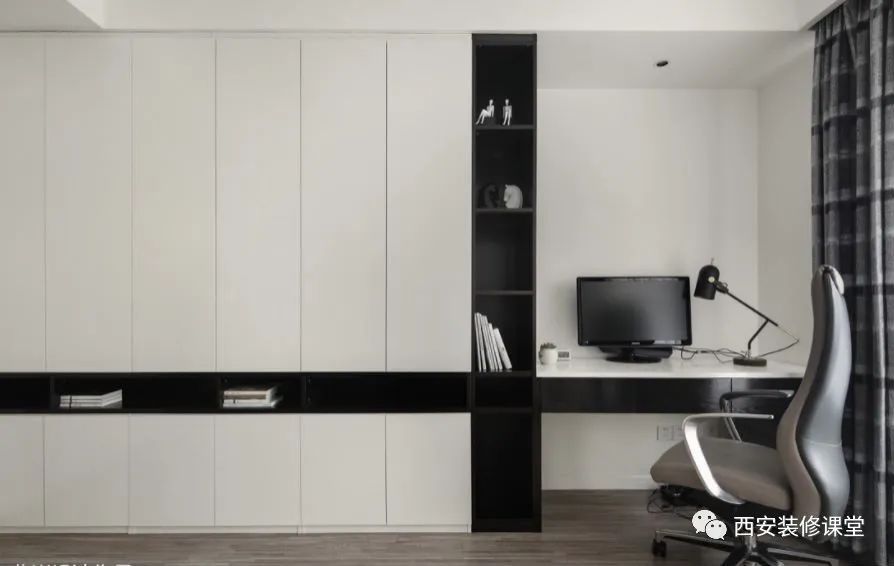 书房空间可以利用穿插式设计,让空间更有层次,甚至可以延伸出不同的