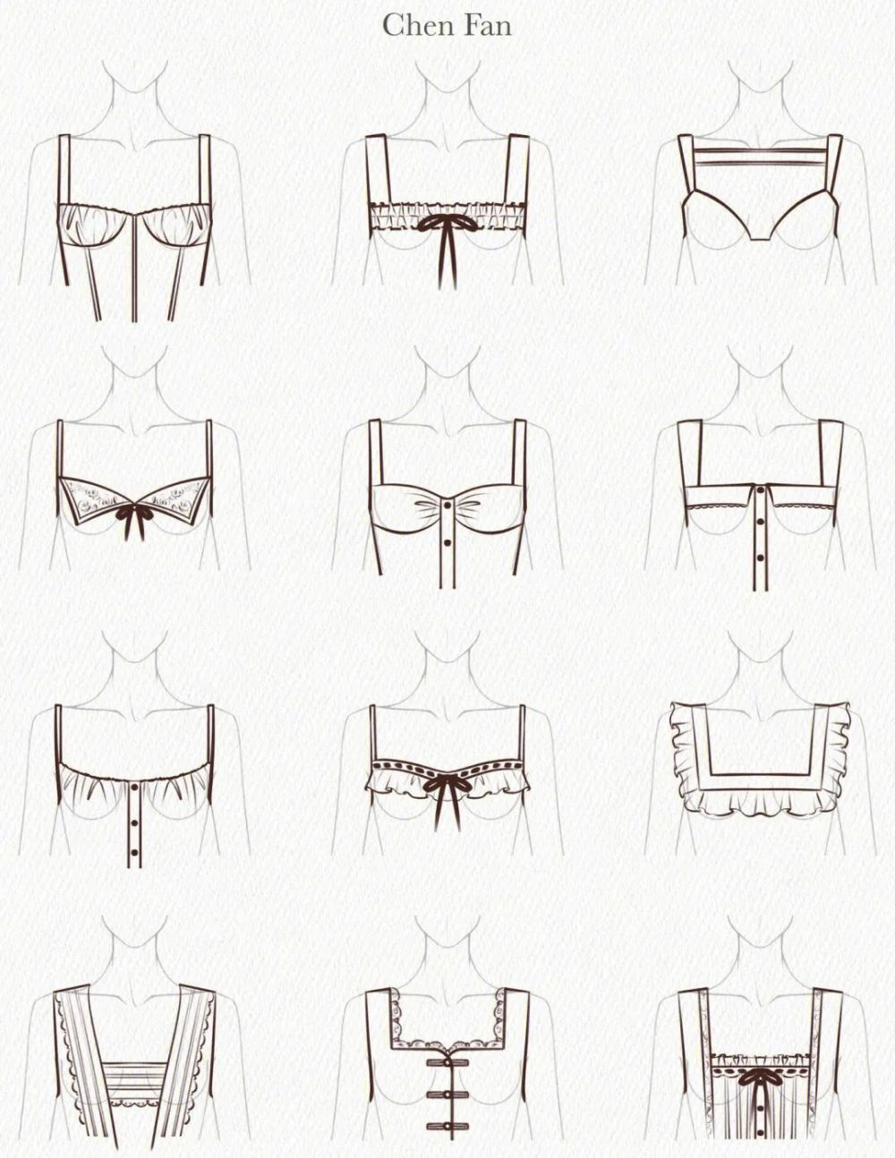 版型|100款-女装领子设计款式图线稿专题!插图2