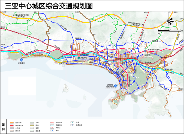 第一层级为高速铁路系统,包括环岛高铁及规划中线高铁;第二层级为三亚