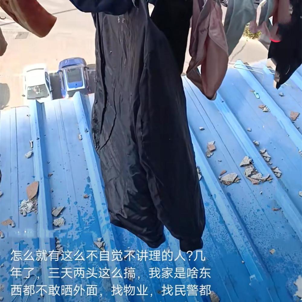 安徽一女子挂腊肉滴油行,楼上挂衣服滴水不行,又找物业又报警_腾讯