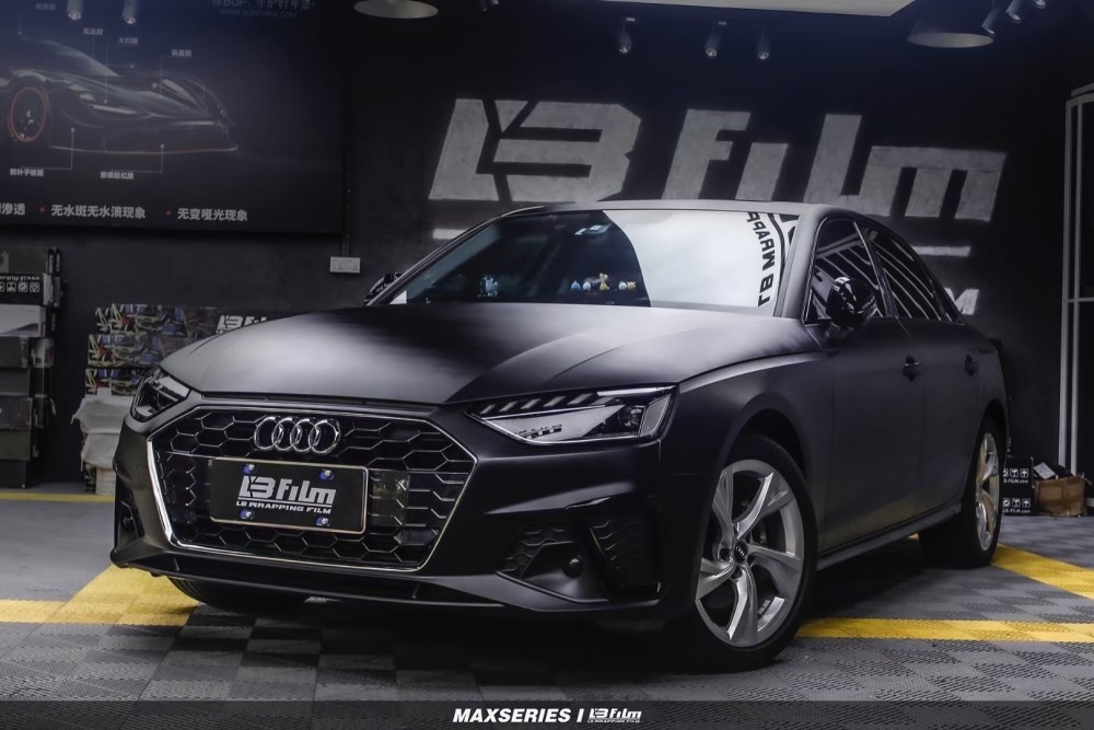 奥迪a4-lb改色膜磨砂黑,帅酷与优雅并存_腾讯新闻