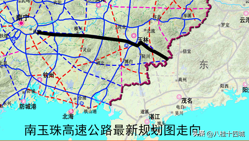 高速公路從名字就可以知道,是起於岑溪,終於大新縣,分成南玉珠高速