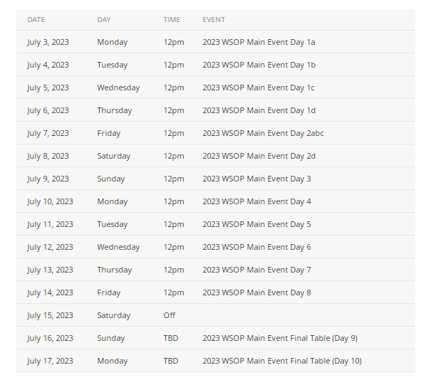 简讯｜2023年WSOP完整赛程表发布_腾讯新闻