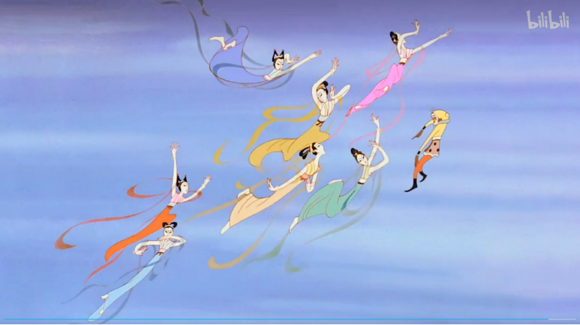 《大闹天宫》动画截图动画中七仙女的造型便是根据敦煌壁画飞天形象