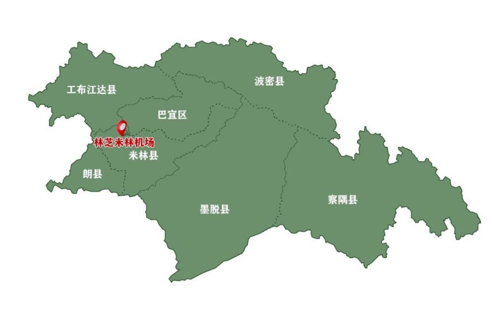 共有七个县:工布江达县,米林县,林芝县,波密县,朗县,察隅县,墨脱县.