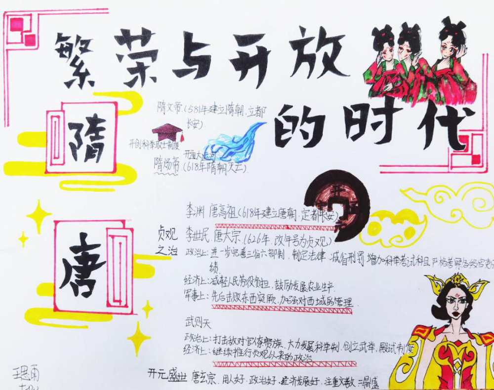 同学们以手抄报的形式选择专题"隋唐时期",以形象生动的图画梳理呈现