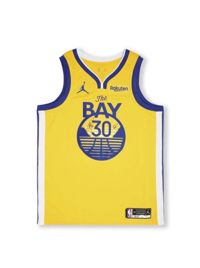 mvp获得者"斯蒂芬·库里(stephen curry)亲笔铭文签名金州勇士队球衣